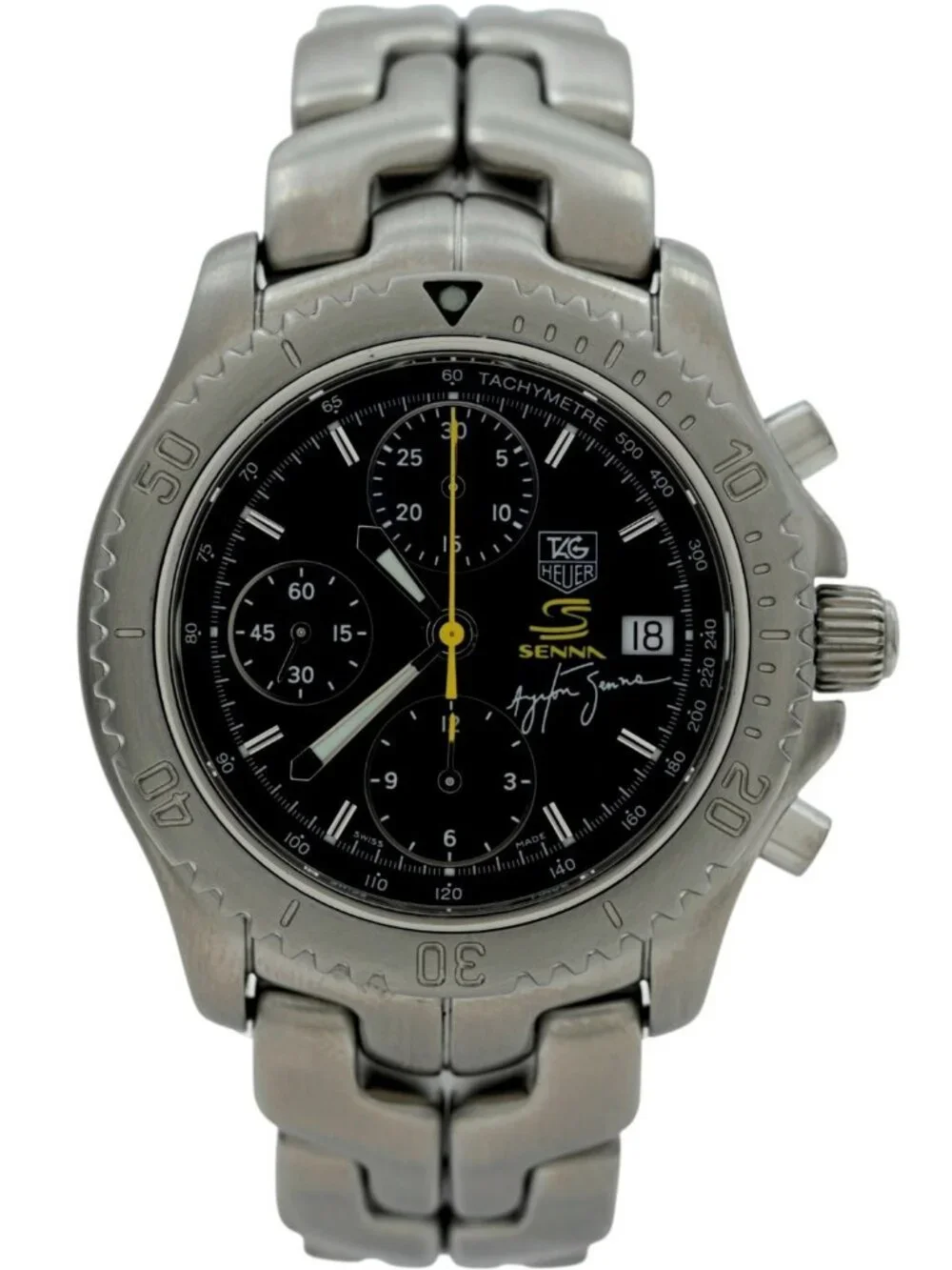 Tag Heuer 42mm Men's Link Limited Edition Aryton Senna Black Watch! Ref: CT2115!